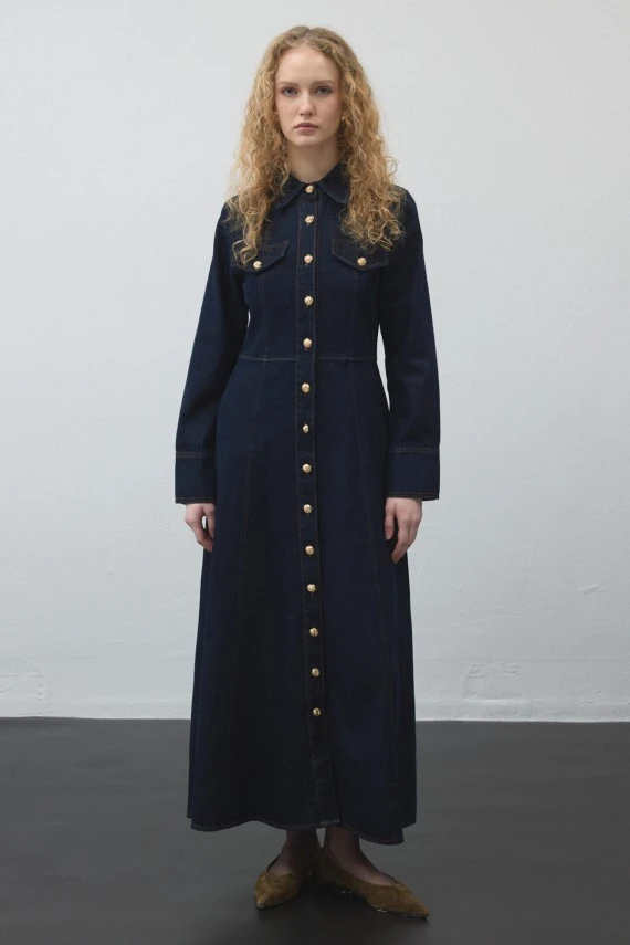Denim Dress with Stitch Detailing - 2