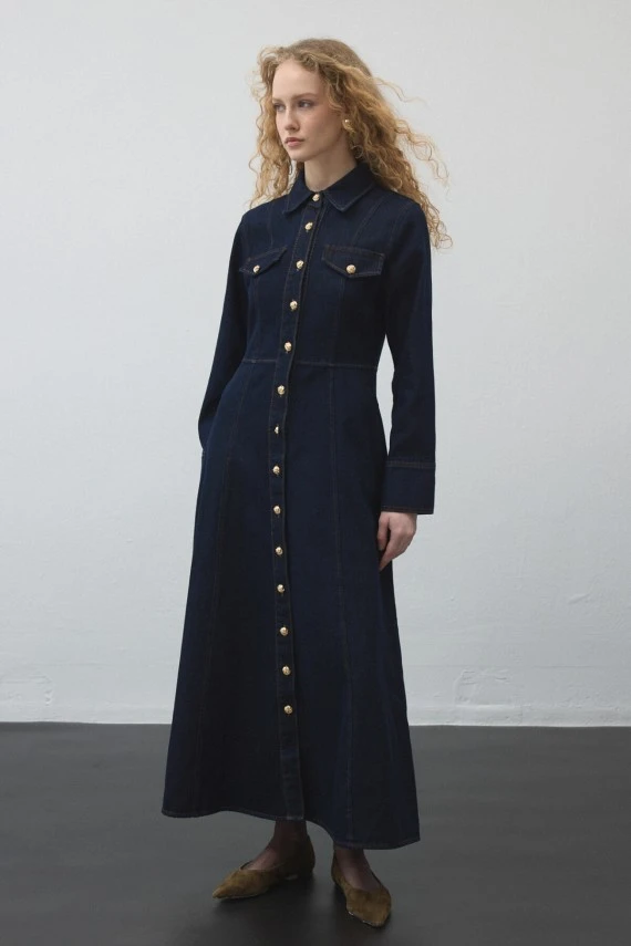 Denim Dress with Stitch Detailing - 1