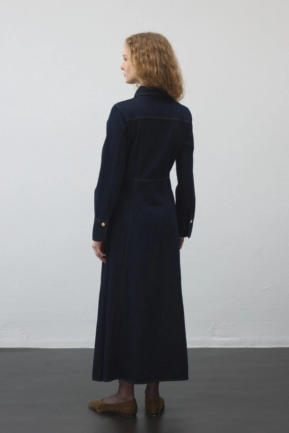 Denim Dress with Stitch Detailing - 7