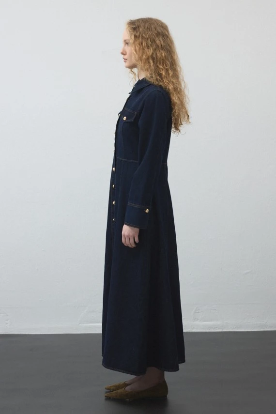 Denim Dress with Stitch Detailing - 6