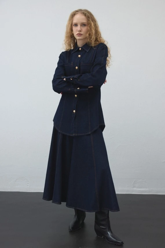 Panelled Denim Skirt - 1