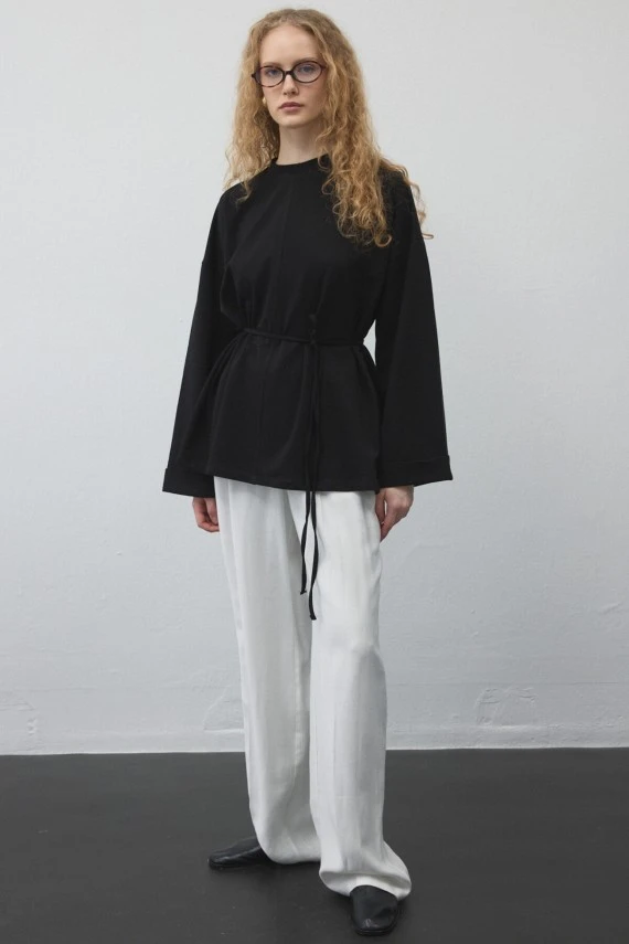 Siyah Yırtmaçlı Oversize Sweatshirt - 2