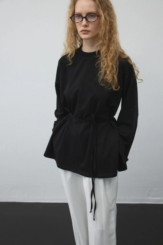 Siyah Yırtmaçlı Oversize Sweatshirt - 1