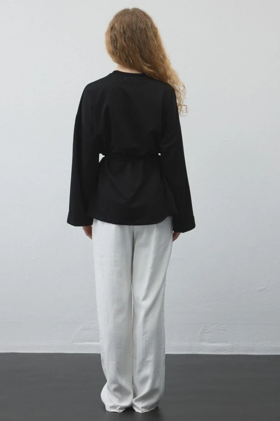 Siyah Yırtmaçlı Oversize Sweatshirt - 4