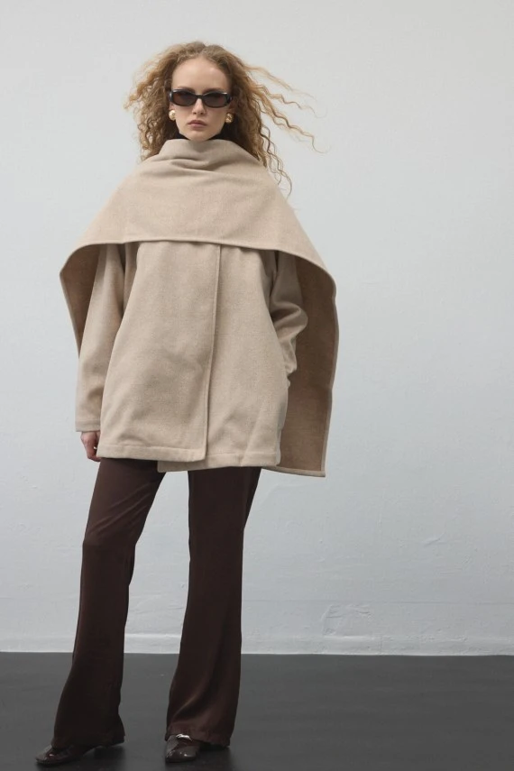 Bej Atkılı Kaşe Ceket - 3