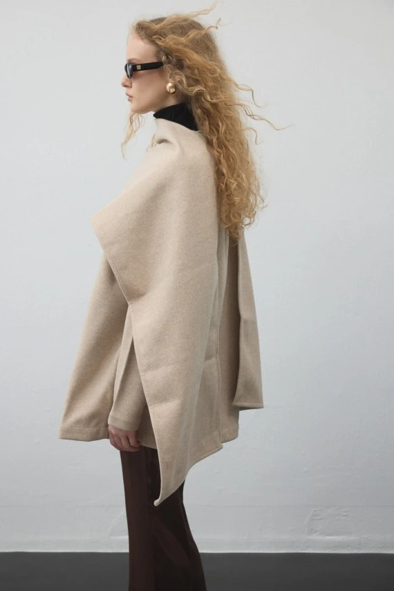 Bej Atkılı Kaşe Ceket - 4