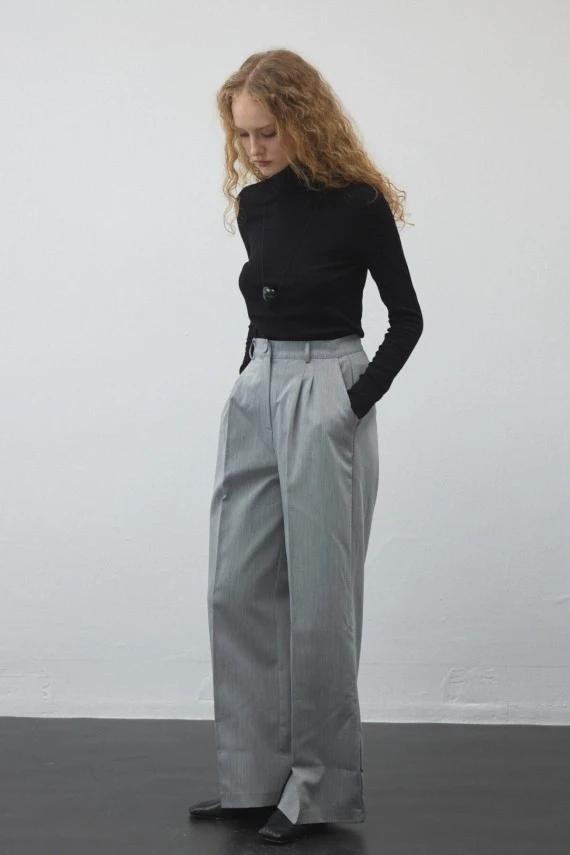 Grey Pleated Palazzo Trousers - 4