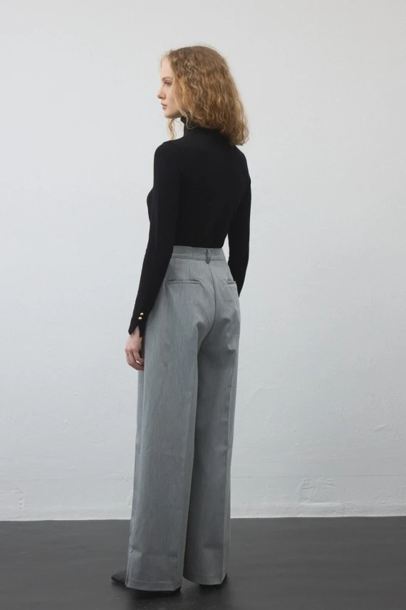 Grey Pleated Palazzo Trousers - 6