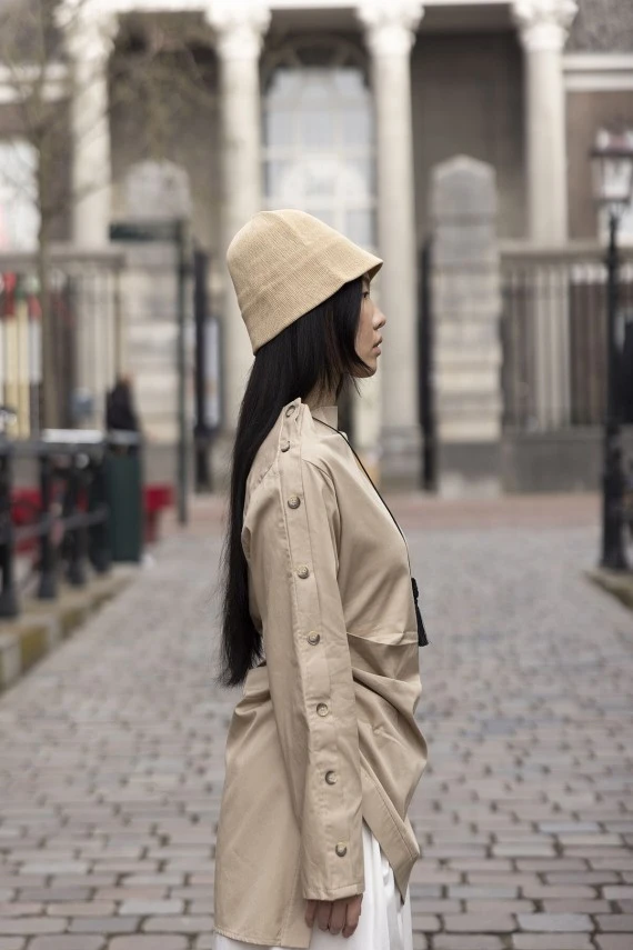 Bej Asimetrik Gabardin Gömlek - 5