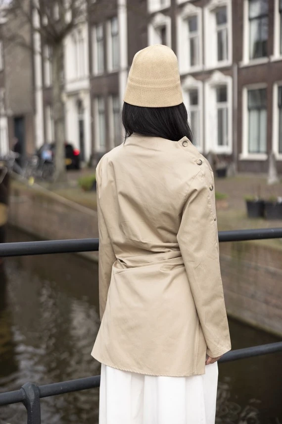 Bej Asimetrik Gabardin Gömlek - 6