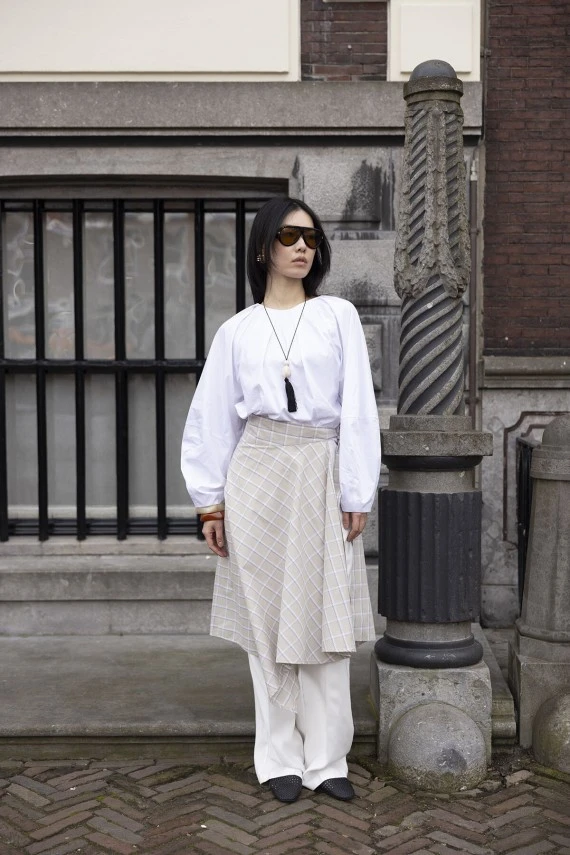 Bej Ekose Bağlamalı Etek - 1