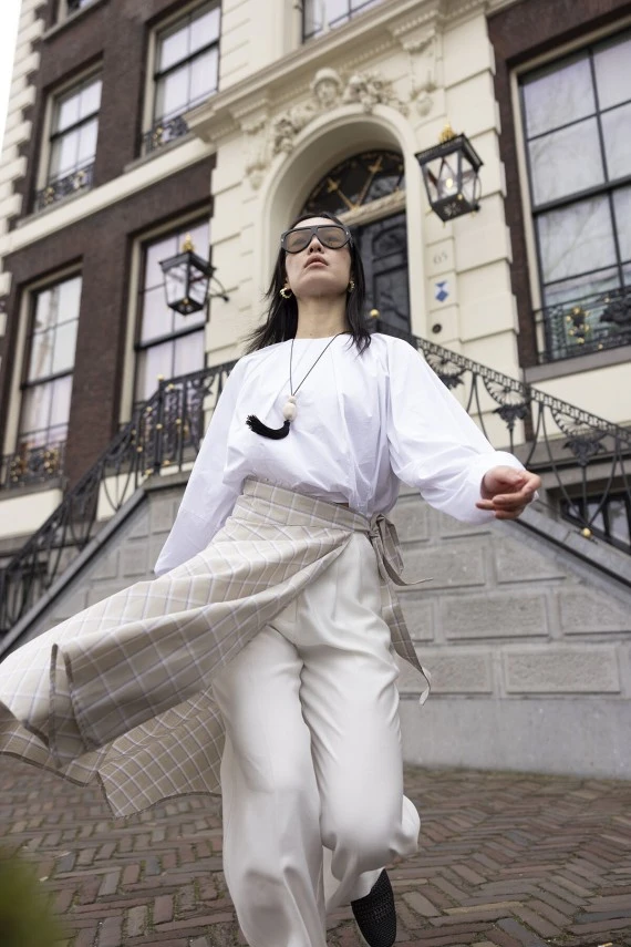 Bej Ekose Bağlamalı Etek - 2