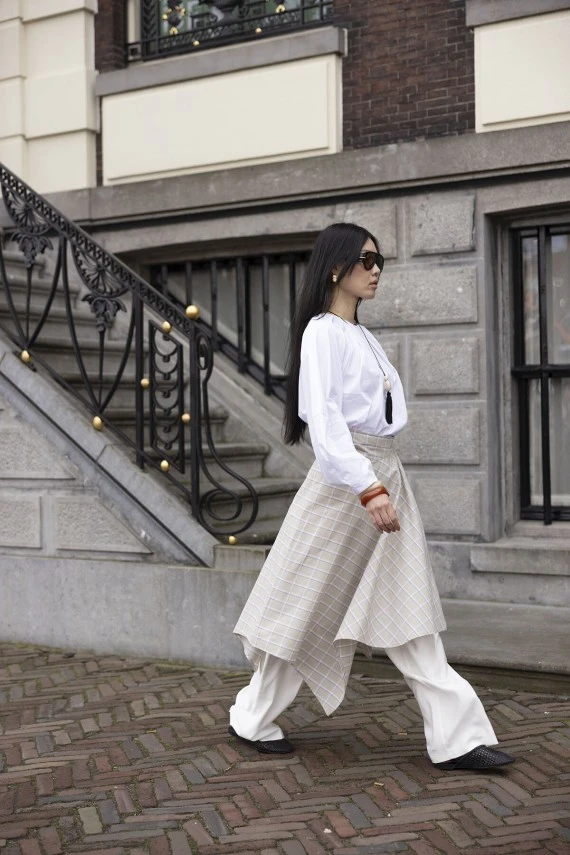 Bej Ekose Bağlamalı Etek - 5