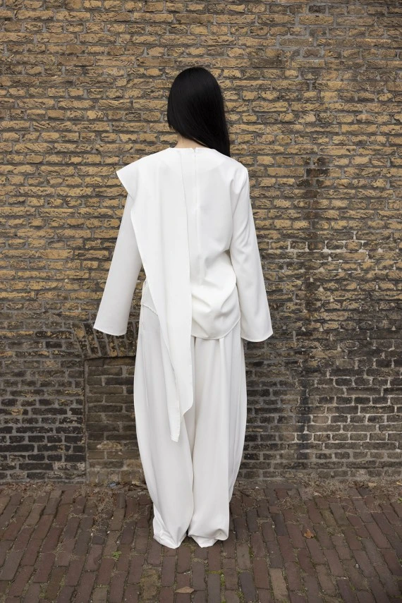 Ekru Drapeli Pelerin Bluz - 6