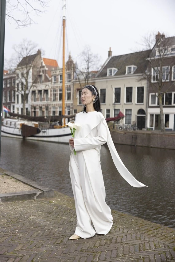 Ekru Drapeli Pelerin Bluz - 1