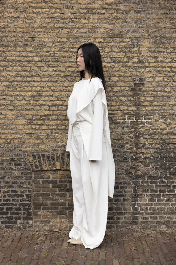 Ecru Pleated Wide-Leg Trousers - 3