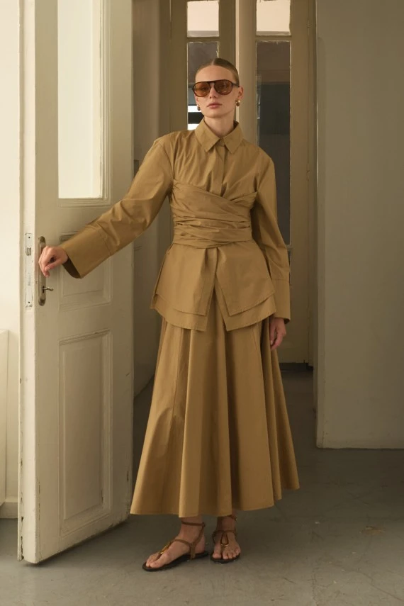 Camel Kuşaklı Poplin Gömlek - 1
