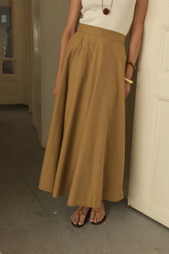 Camel Parçalı Poplin Etek - 5