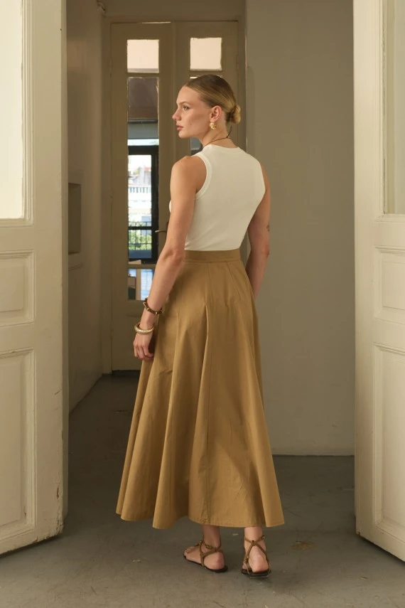 Camel Parçalı Poplin Etek - 6