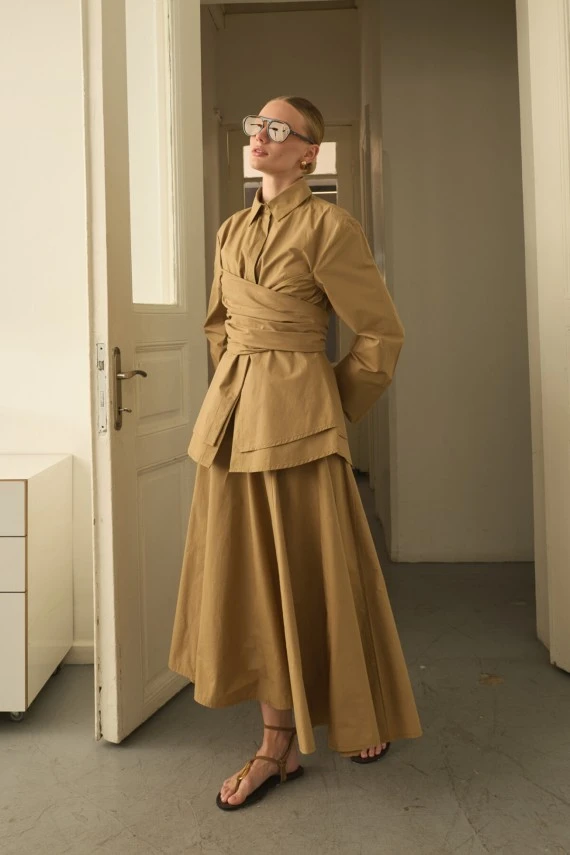 Camel Parçalı Poplin Etek - 2