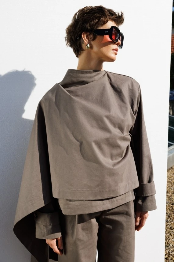 Vizon Gabardin Pelerin Ceket - 4