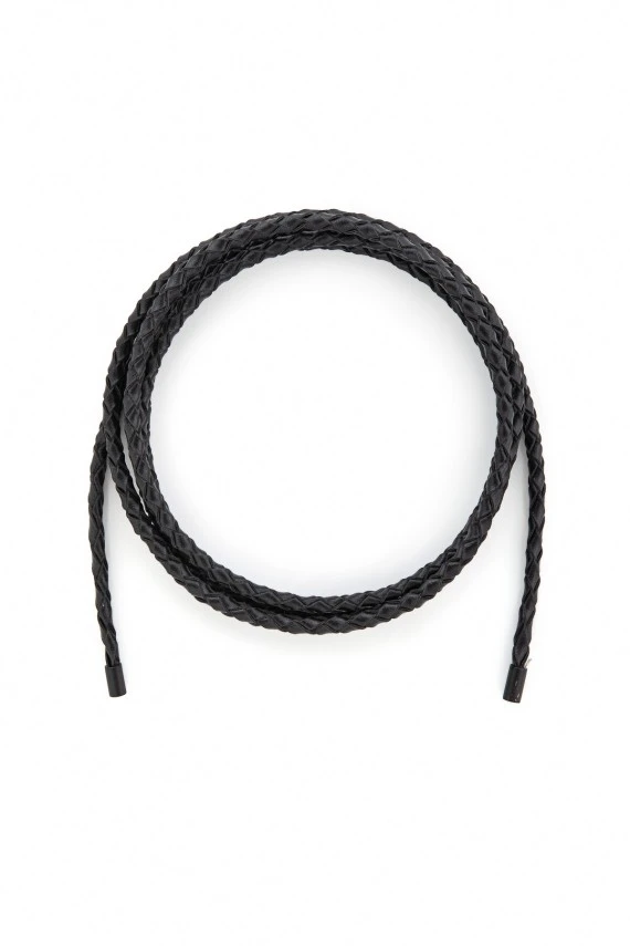 Black Braided Faux Leather Belt - 1