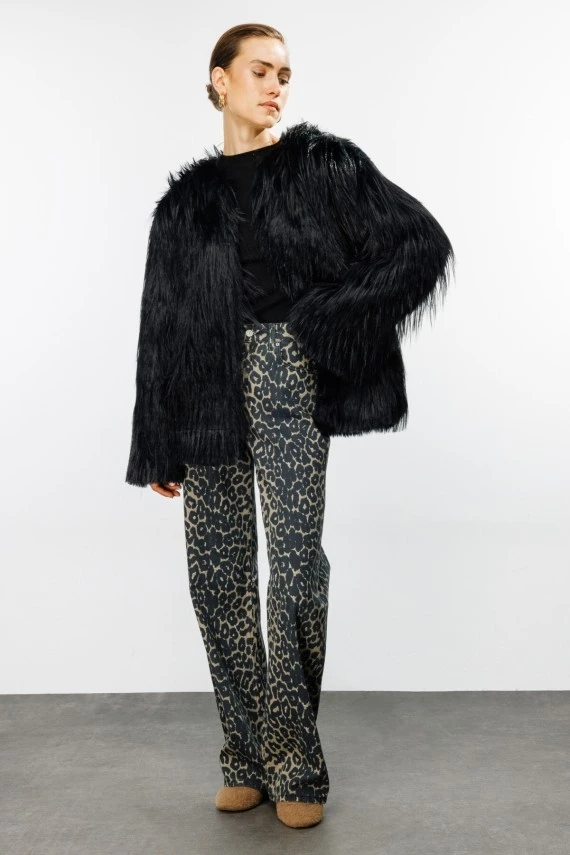 Black Faux Fur Short Coat - 4