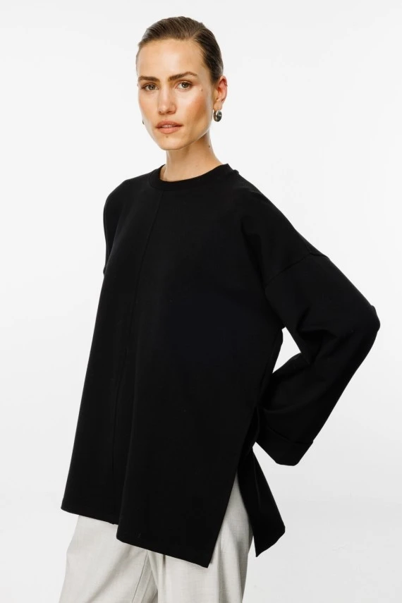 Black Slit Oversized Sweatshirt - 4