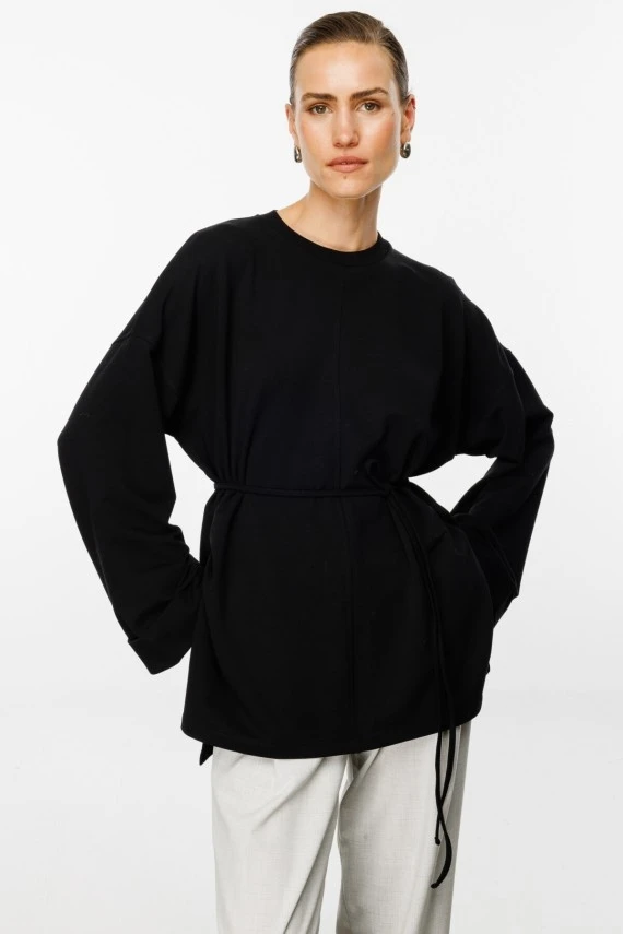 Black Slit Oversized Sweatshirt - 1