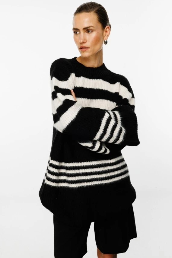 Black Striped Oversized Knit Cardigan - 4