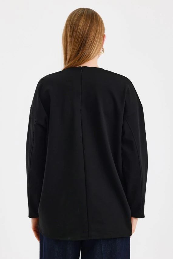 Black Sweatshirt with Stitch Detail on the Sleeves - 6