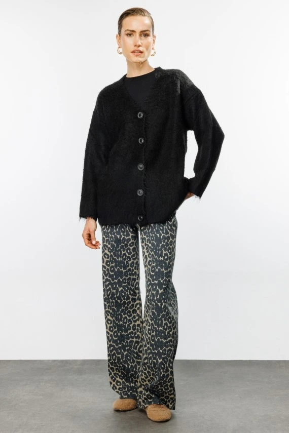 Black Textured Knit Cardigan - 2