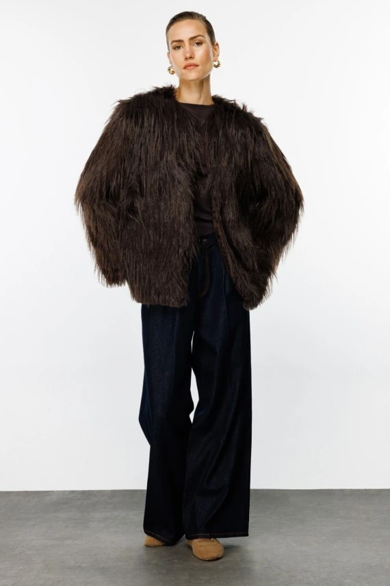 Brown Faux Fur Short Coat - 5