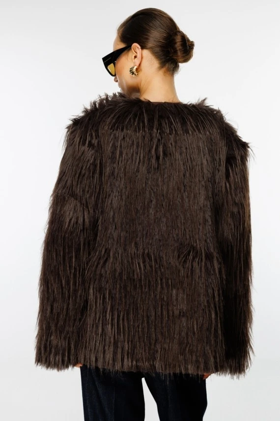 Brown Faux Fur Short Coat - 6