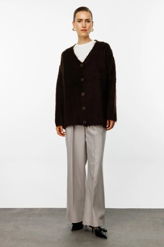 Brown Textured Knit Cardigan - 2