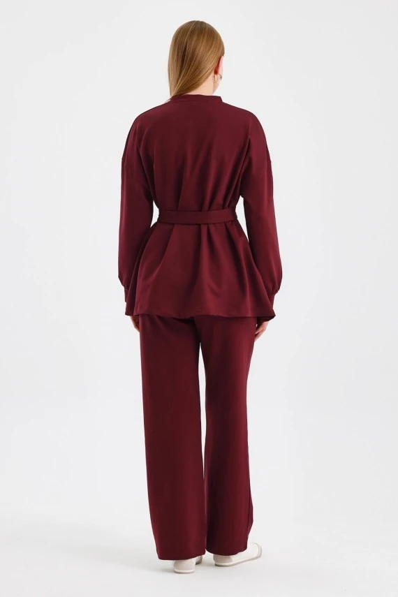 Burgundy Belted Basic Sweatpants Set - 6