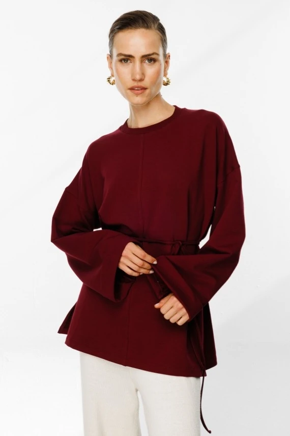 Burgundy Slit Oversized Sweatshirt - 2