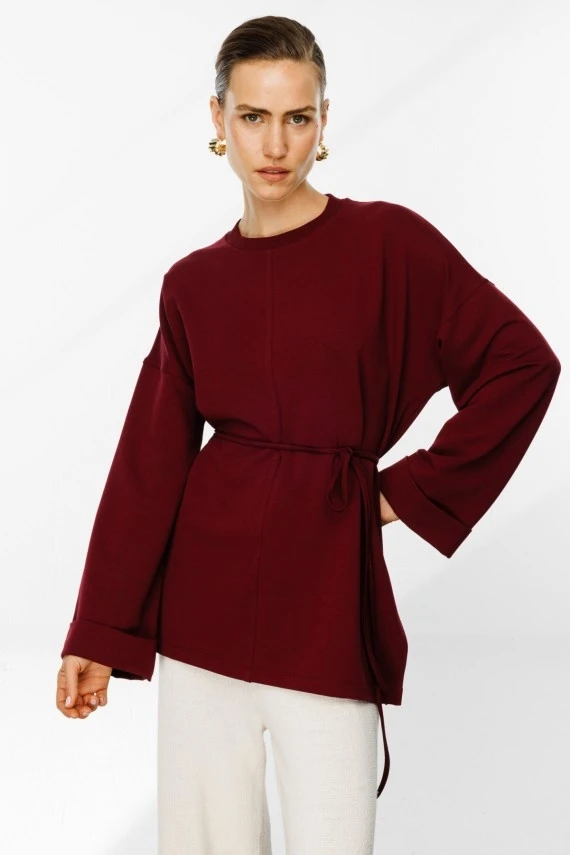 Burgundy Slit Oversized Sweatshirt - 1