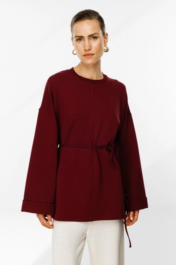 Burgundy Slit Oversized Sweatshirt - 3