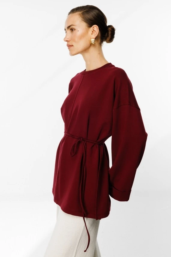 Burgundy Slit Oversized Sweatshirt - 5