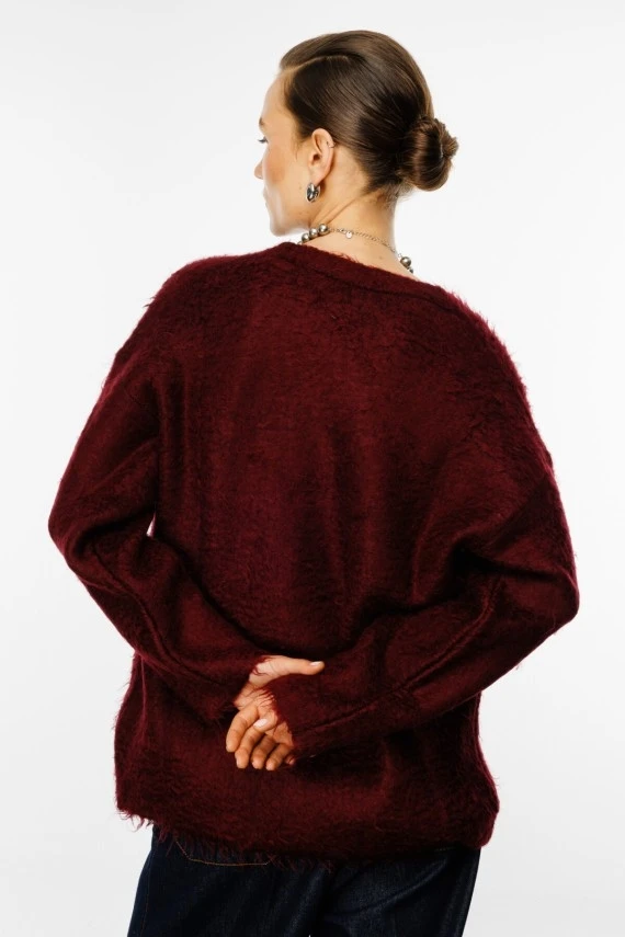 Burgundy Textured Knit Cardigan - 5