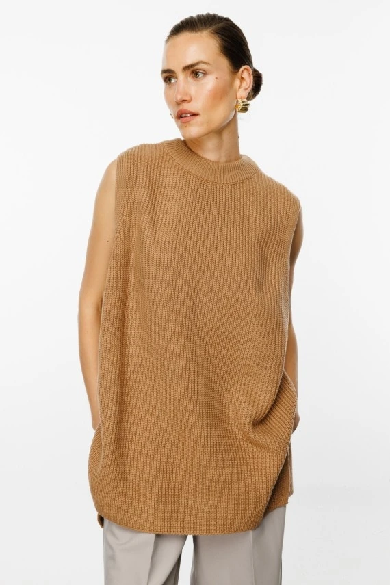 Camel High-Neck Oversized Sweater - 1