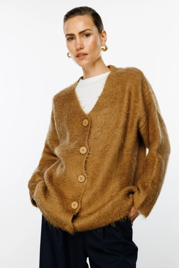 Camel Textured Knit Cardigan - 2