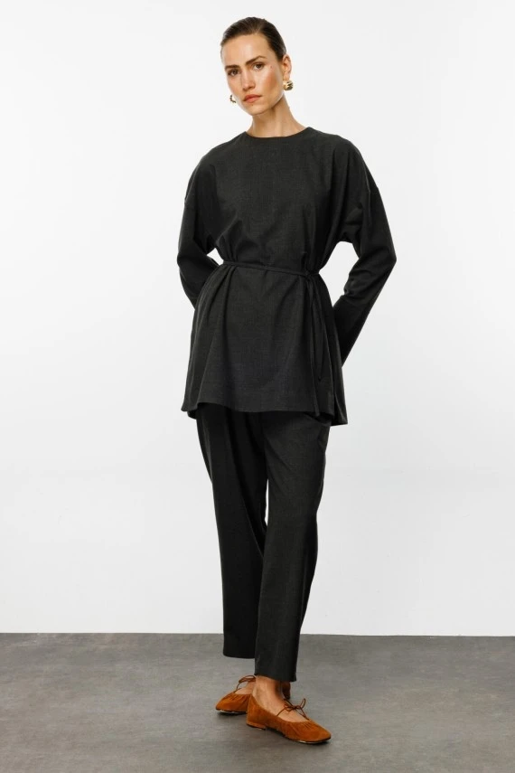 Charcoal Basic Blouse with Side Slits - 2