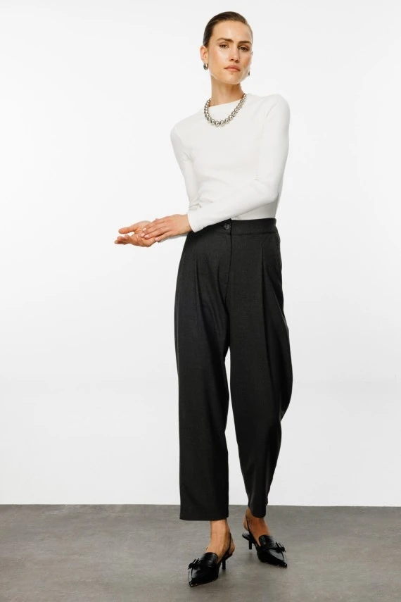 Charcoal Carrot Cut Pants with Pockets - 4