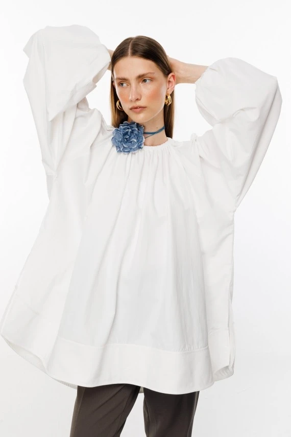 Ecru Oversized Flounce Cotton-Poplin Tunic - 4