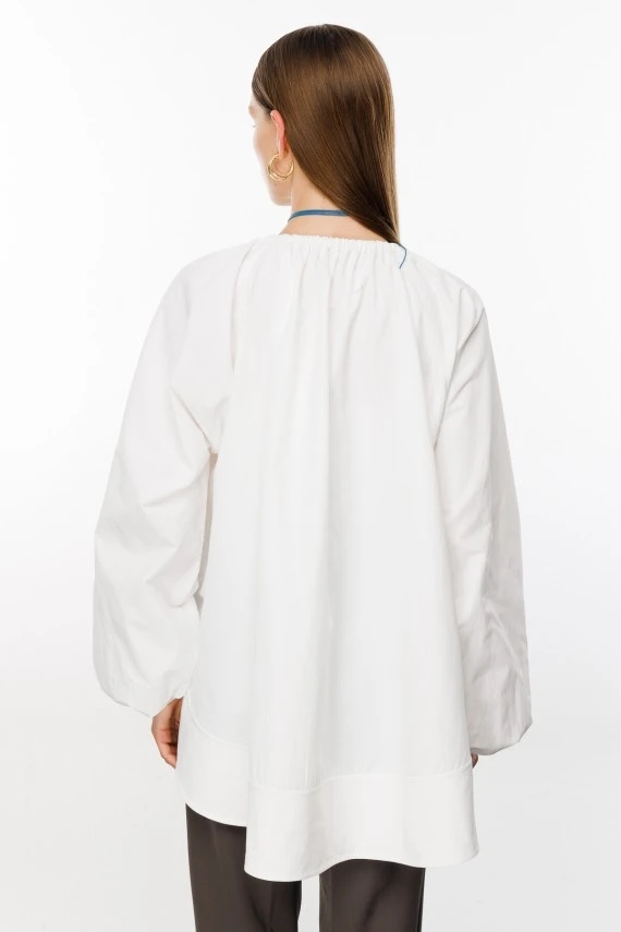 Ecru Oversized Flounce Cotton-Poplin Tunic - 7