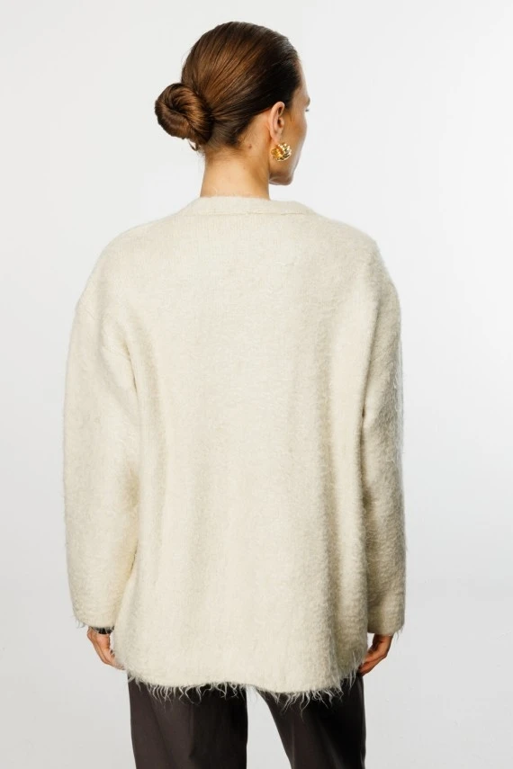 Ecru Textured Knit Cardigan - 6