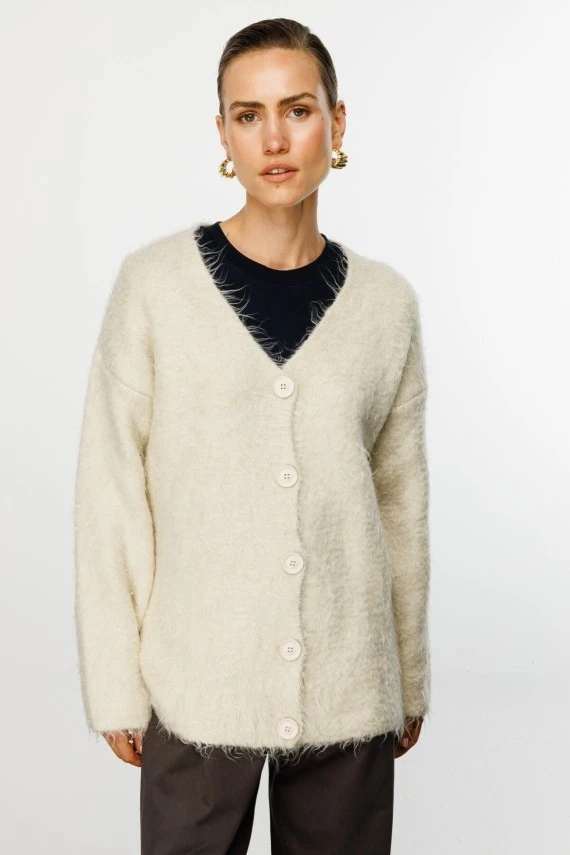 Ecru Textured Knit Cardigan - 4