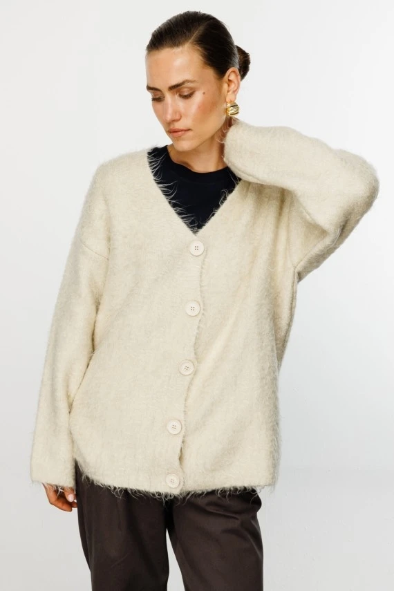 Ecru Textured Knit Cardigan - 1